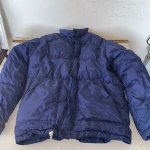 Vtg Herters Hudson Bay Goose Down Hunting Jacket Size L  XL Blue Puffer Quilted